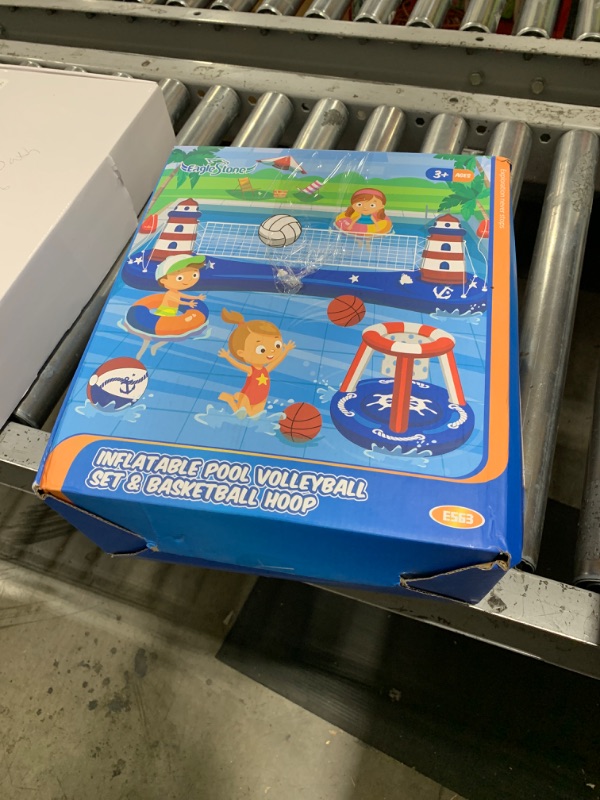 Photo 1 of EagleStone Pool Volleyball Net &Basketball Hoop Inflatable Pool Floats Toys Swimming Water Games for Adults and Kids 8-12 Teens Volleyball Court Poolside Floaties