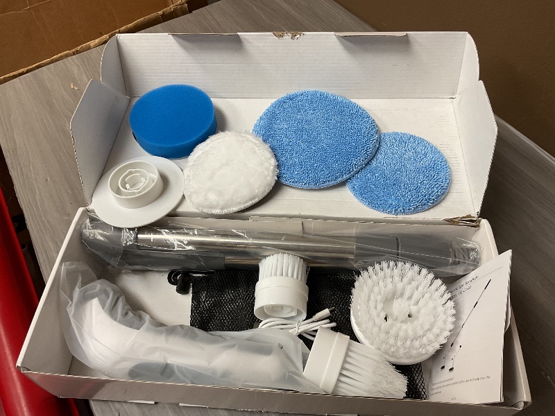 Photo 1 of PUFTEM Electric Spin Scrubber, Cordless Shower Scrubber with 8 Scrub Brush, 2 Speed with Adjustable Extension Handle, Battery Level Display, Power Scrubber for Bathroom Bathtub Tile Floor, Black