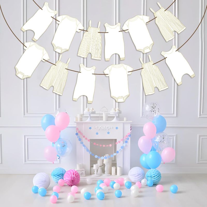 Photo 1 of Neutral Baby Shower Bunting - 12Pcs Banner for New Baby Party Decor (Gold)