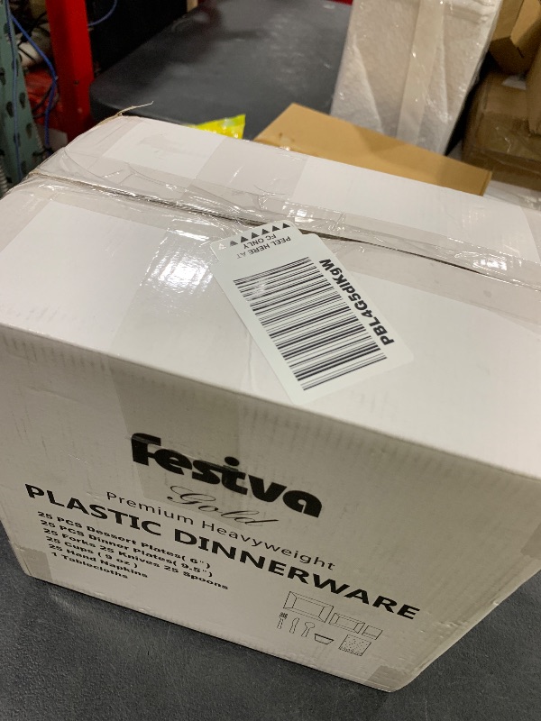 Photo 1 of Festiva 176Pcs Gold Plates Disposable - Square Party Plates Dinnerware Sets - include Cups,Plastic Cutlery,Hand Napkins?Tablecloth for 25 Guests Party&Wedding&Christmas&New Year