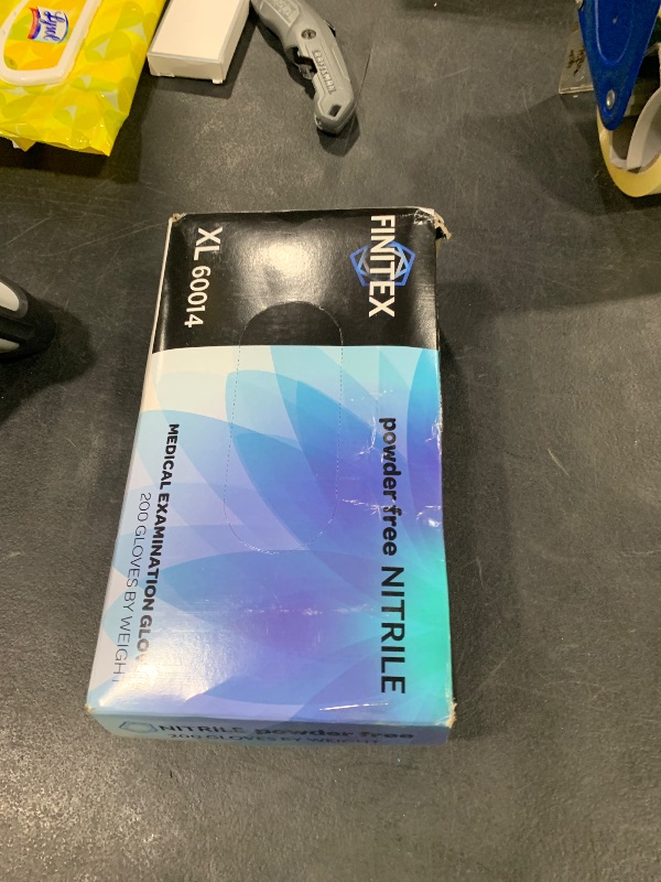 Photo 1 of FINITEX Blue Disposable Nitrile Exam Gloves - 200 PCS/BOX 3.5mil Rubber Powder-Free Latex-Free Medical Examination Home Cleaning Food Gloves, X-LARGE