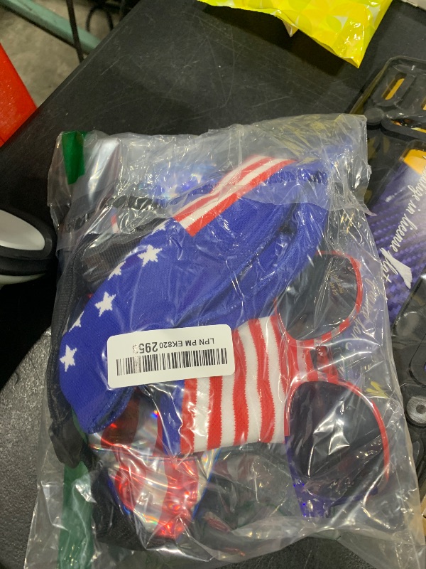 Photo 1 of 4th of July Patriotic Holographic Fanny Pack Kits, Independence Day Accessories USA Glasses & Sweatband Set for Party (USA Flag)