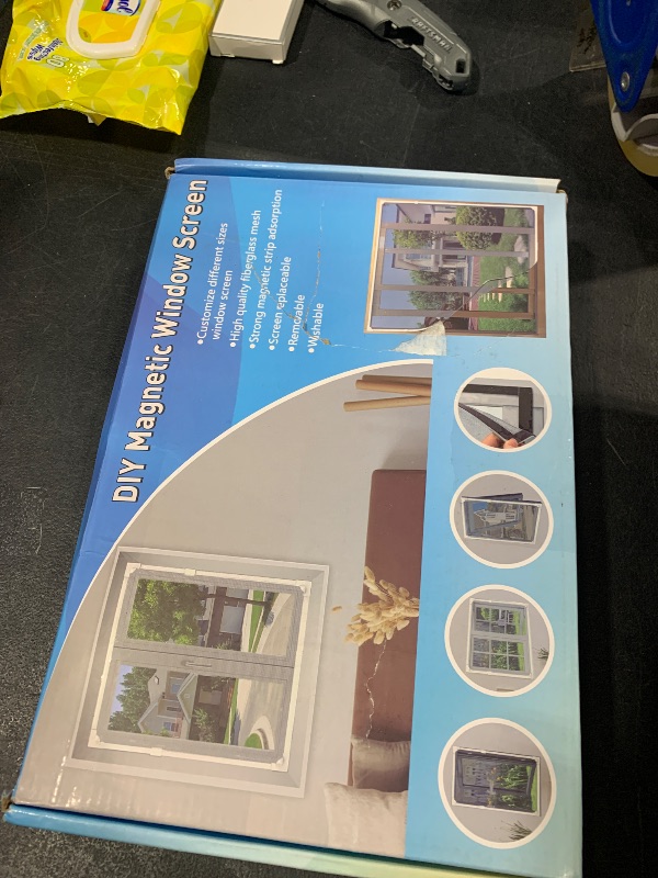 Photo 1 of AMLOOPH Magnetic Window Screens for House Windows, Up to 36"x55" Flex Adjustable Window Screen Mesh Frame Replacement Kit- White Frames Grey Fiberglass Screen Window Net