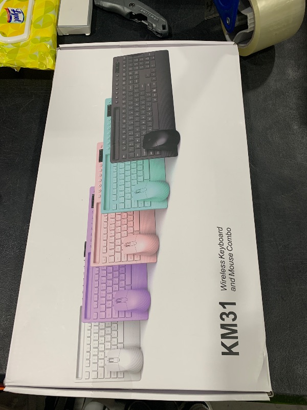 Photo 1 of Trueque Wireless Keyboard and Mouse Combo - Full-Size Quiet Keyboard with Palm Rest, Phone Holder, Multimedia Keys, Power Switch, Compatible with Windows, Chrome OS, PC, Laptop (Batteries Included)