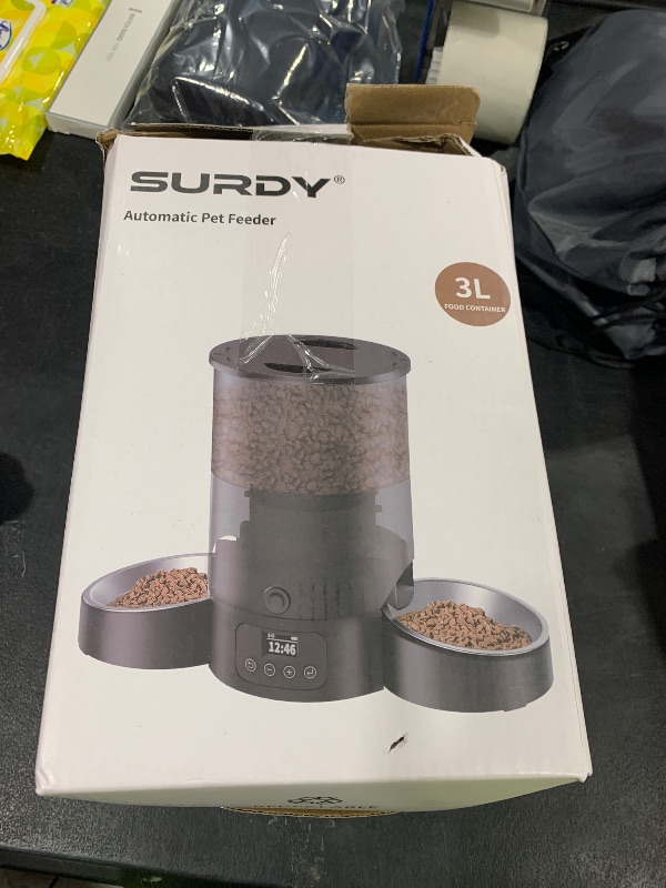 Photo 1 of Automatic Cat Feeder for 2 Cats, 3L Food Dispenser SURDY Auto Cat Feeder with 2 Stainless Bowls, 10s Meal Call Dual Power Supply and Timer Setting 12 Portions 6 Meals Per Day for Cats and Dogs