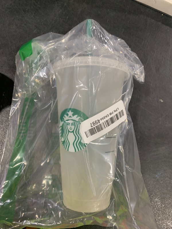 Photo 1 of Starbucks 2 Pack Bundle - Reusable Frosted 24 oz Cold Cups with Lid and Green Straw w/Stopper