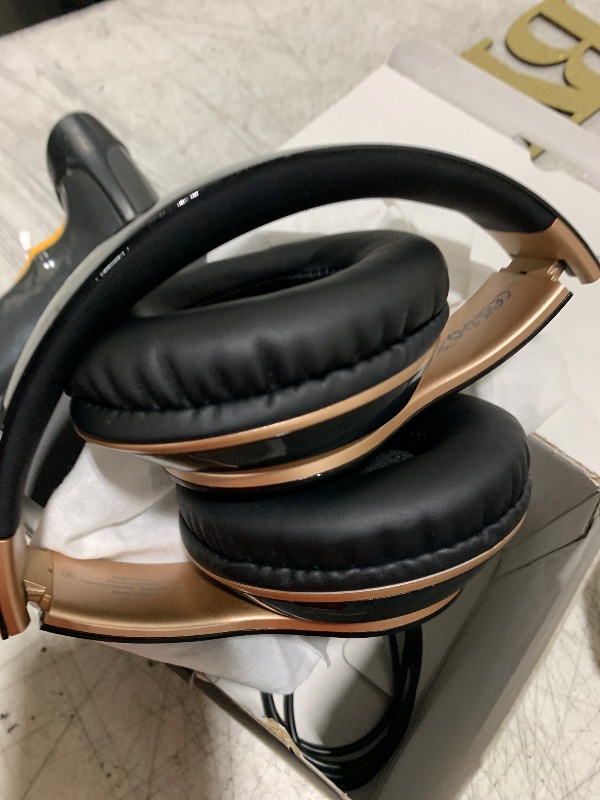 Photo 1 of Falebare Bluetooth Headphones Over Ear, 6S Wireless Headphones Wired with 6 EQ Modes, 40 Hours Playtime Foldable HiFi Stereo Headset with Microphone, FM/TF for Cellphone/PC/Work (Black & Gold)