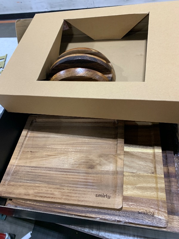 Photo 1 of SMIRLY Walnut Wood Cutting Boards for Kitchen, Set of 4 Large - Small, Walnut Wooden Cutting Board Set with Deep Juice Grooves, Non Toxic Serving Tray