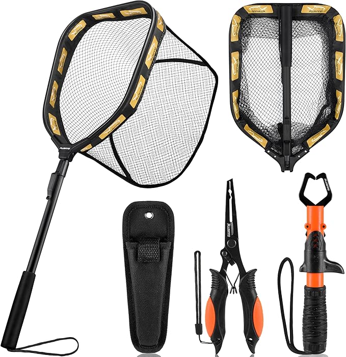 Photo 1 of PLUSINNO Floating Fishing Net for Steelhead, Salmon, Fly, Kayak, Catfish, Bass, Trout Fishing, Rubber Coated Landing Net for Easy Catch & Release, Compact & Foldable for Easy Transportation & Storage