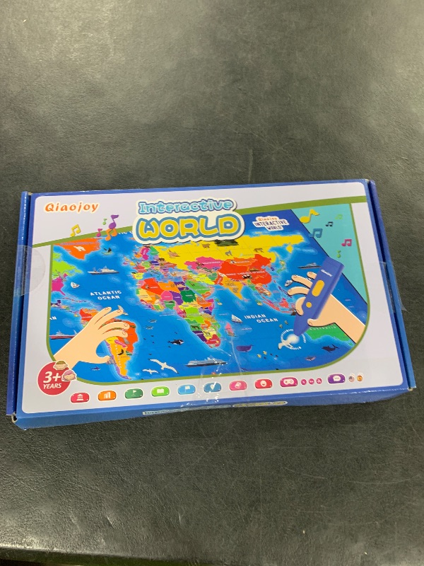 Photo 1 of Qiaojoy Bilingual Interactive World Map for Kids Learning and Educational Toys, Talking Electronic Kids World Map i-Poster Geography Games Ages 3 to 12 Years Old, Custom Talking Birthday Gifts Card