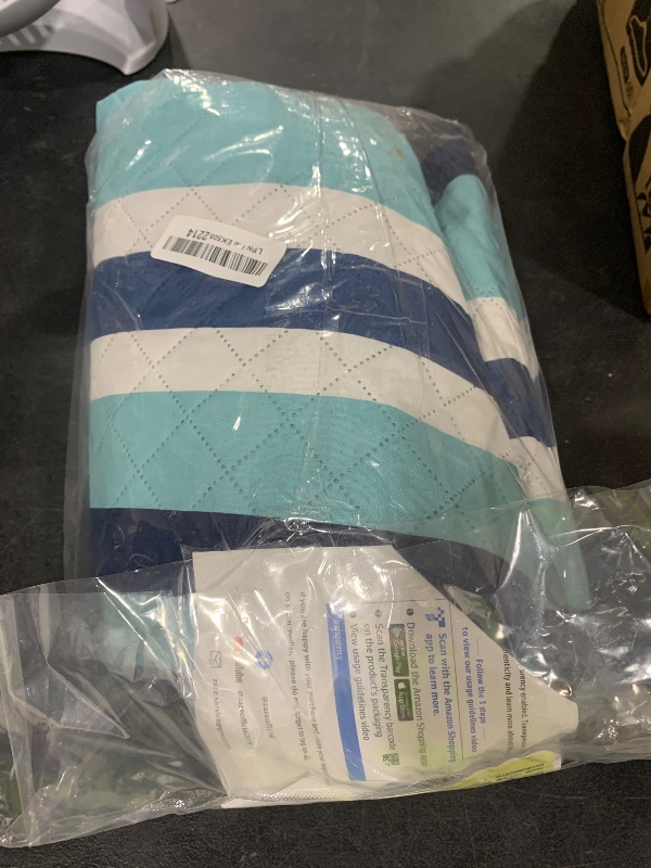 Photo 1 of ZAZE Picnic Blankets Beach Blanket, 80''x80'' Extra Large Thick 3-Layers, Sandproof Machine Washable Waterproof Foldable Oversized XL Outdoor Mat, for Camping, Park, Travel, Grass(Blue White Stripe)
