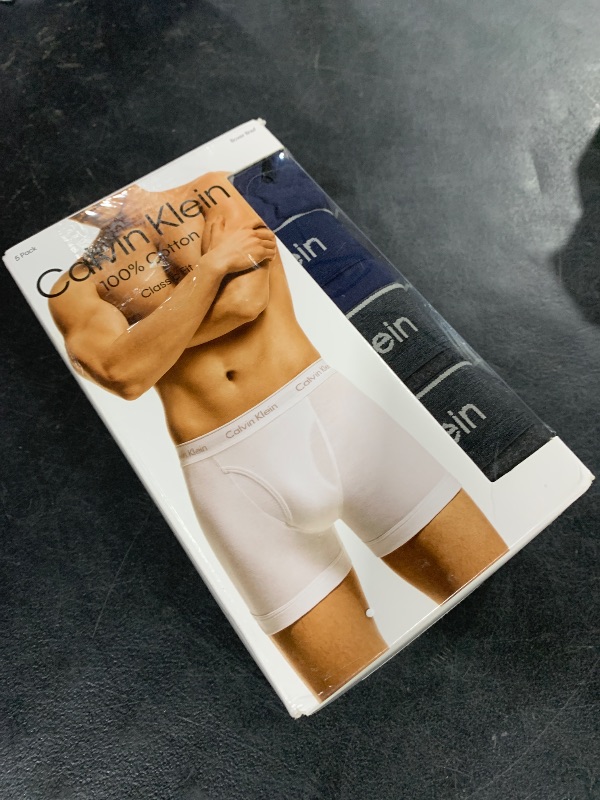 Photo 1 of Calvin Klein Men's Cotton Classics 5-pack Boxer Brief, 2 Blue Shadow Body W/Blue Shadow Waistband, 2 Charcoal Heather Body W/Charcoal Heather Waistband, 1 Black Body W/Black Waistband, X-Large