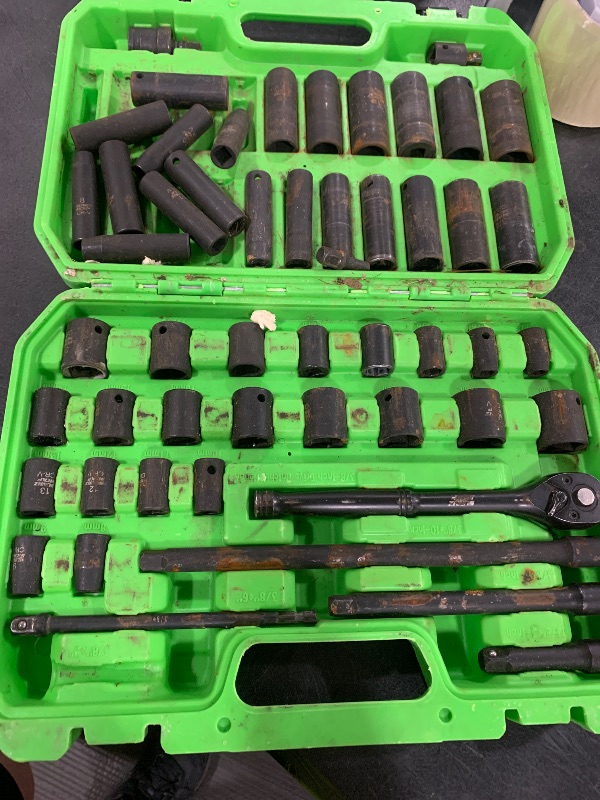 Photo 1 of SUNHZMCKP 3/8" Drive Impact Socket Set, 52 Piece Standard SAE (5/16-3/4 inch) and Metric (8-22mm) Shallow & Deep Sockets, Adjustable Ratchet Handle, Extension Bars, Adapters, Universal Joint, CR-V