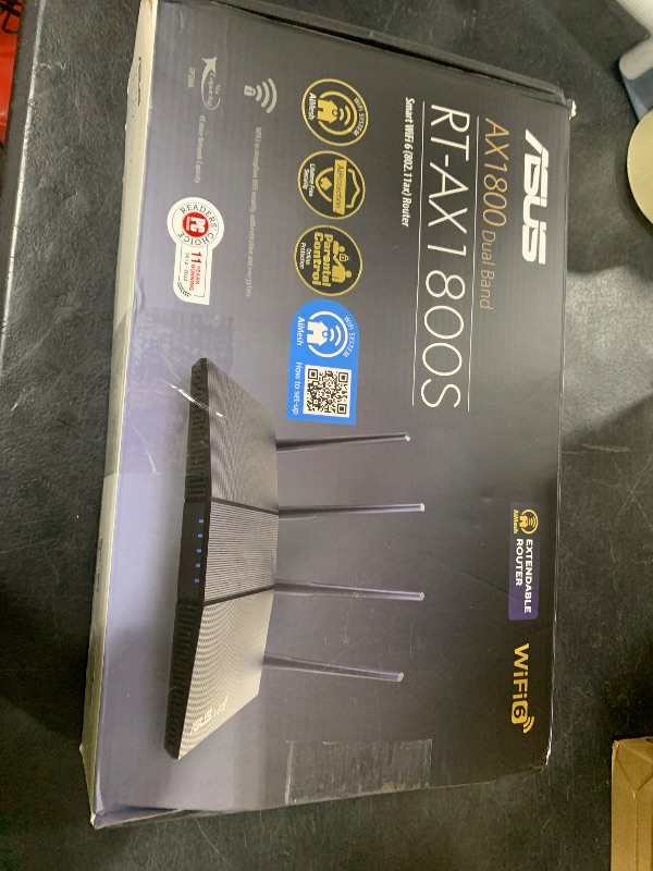 Photo 1 of ASUS RT-AX1800S Dual Band WiFi 6 Extendable Router, Subscription-Free Network Security, Parental Control, Built-in VPN, AiMesh Compatible, Gaming & Streaming, Smart Home