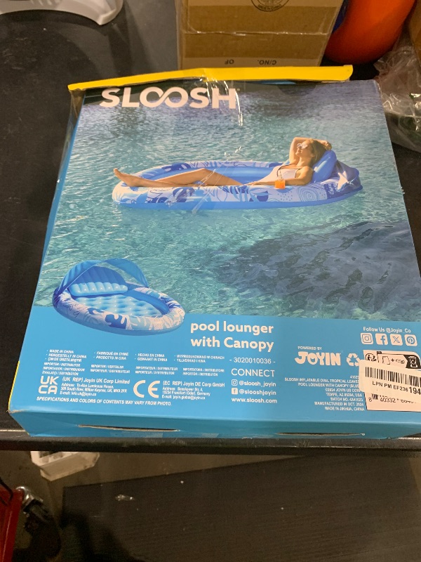 Photo 1 of SLOOSH Pool Floats with Canopy - XL Oval Pool Raft Inflatable Float for Adults with Adjustable Sun Shade Cover, Swimming Pool Tanning Float Lounge Floating Mat Cup Holders, Removable Backrest (Blue)