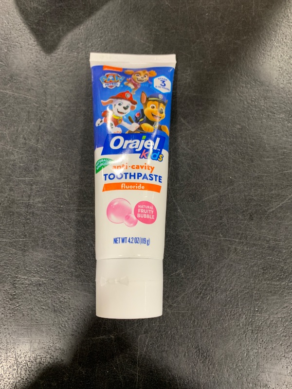 Photo 1 of Orajel Kids Paw Patrol Anti-Cavity Fluoride Toothpaste, Natural Fruity Bubble Flavor, 4.2oz Tube