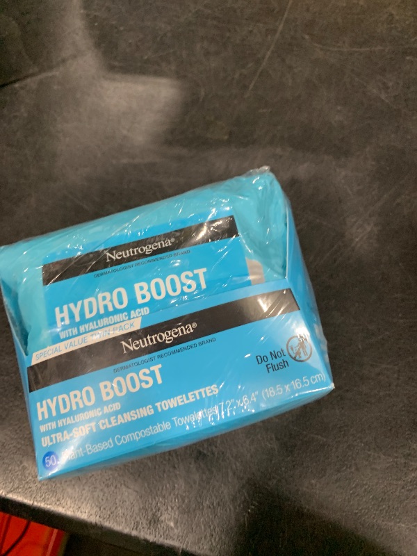 Photo 1 of Neutrogena Hydro Boost Ultra-Soft Micellar Cleansing Wipes with Hyaluronic Acid, Hydrating Makeup Remover Wipes Remove Dirt & Waterproof Makeup, Hypoallergenic, Plant-Based Cloth, 2 x 25 ct