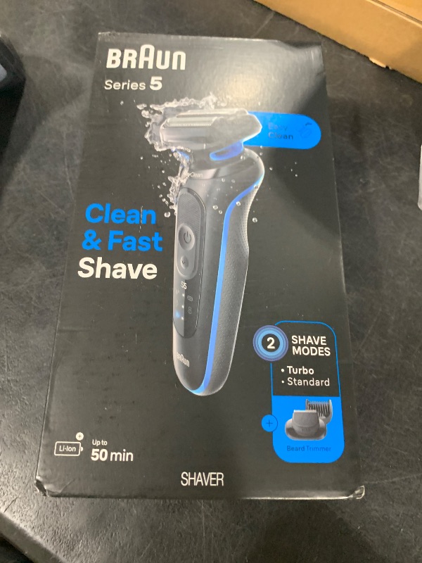 Photo 1 of Braun Electric Shaver for Men, Series 5 5120s, Wet & Dry Shave, Turbo Shaving Mode, Foil Shaver, Engineered in Germany, with Beard Trimmer & Attachments, Blue