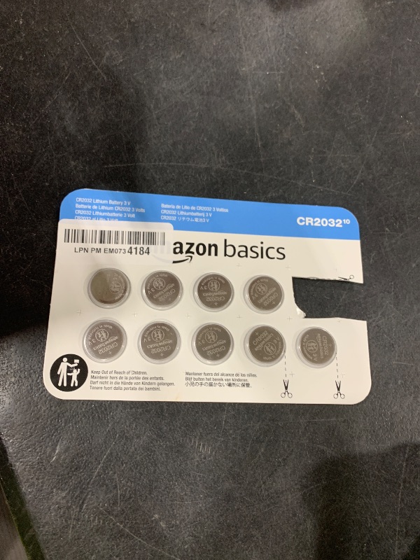 Photo 1 of Amazon Basics CR2032 Lithium Batteries, 10-Pack, Child-Proof Package, Non-Coated - AirTag Compatible