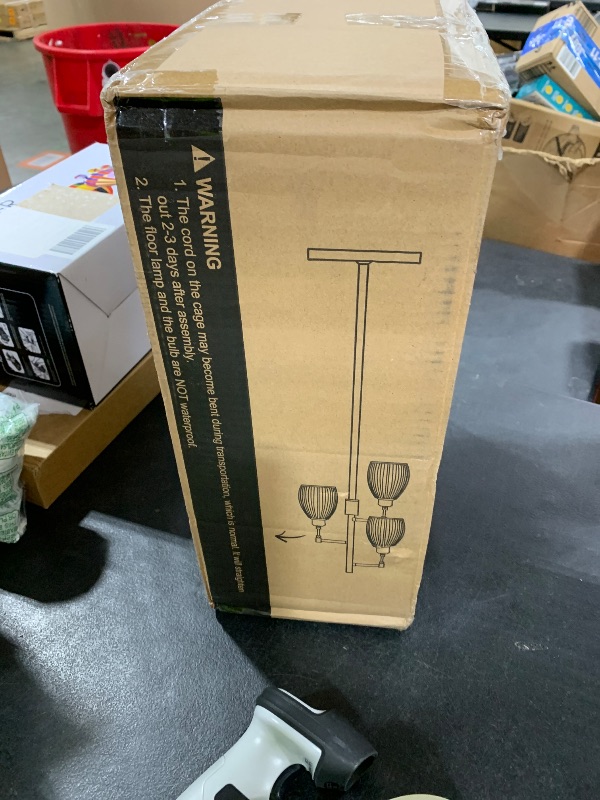 Photo 1 of Dimmable Floor Lamp, 3 x 800LM LED Edison Bulbs Included, Farmhouse Industrial Floor Lamp Standing Tree Lamp with Elegant Teardrop Cage Head Tall Lamp for Living Room Bedroom Office Dining Room - Gold