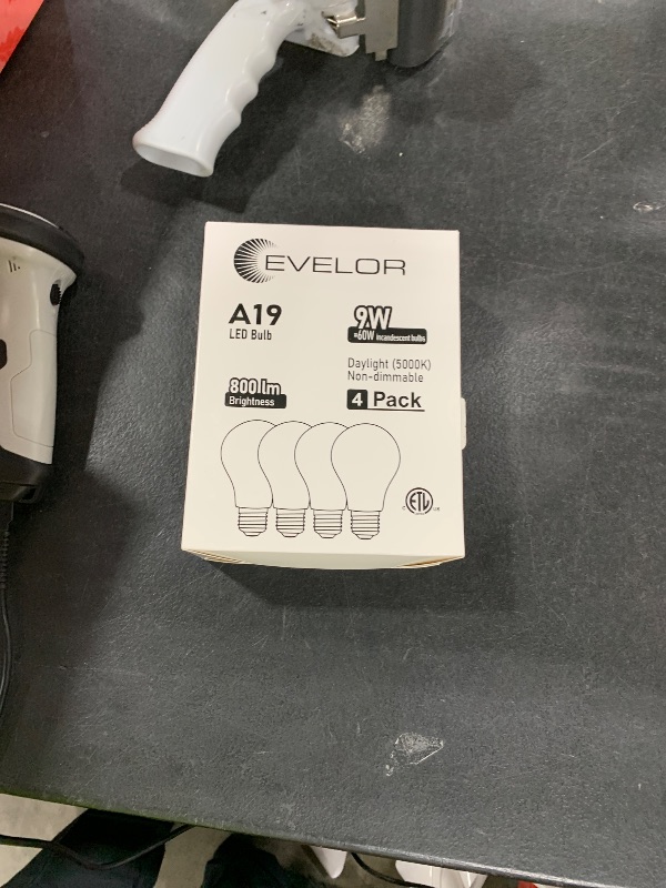 Photo 1 of evelor A19 LED Light Bulbs,60 Watt Equivalent Daylight 5000K with E26 Base,Efficient 9W,800 Lumens Non-Dimmable LED Bulbs,15000 Hours, Ideal for Bedroom Living Room, 4-Packs