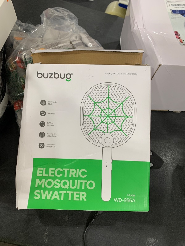 Photo 1 of Buzbug Electric Fly Swatter, Type-C Rechargeable Mosquito Swatter, Foldable, Dual Handheld and Auto Zap Mode, 3800V Powerful Instant Bug Zapper Racket, Mosquito Bat for Indoor Outdoor Camping -WD956A