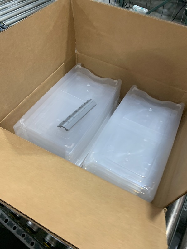 Photo 1 of Amazon Basics Plastic Storage Containers with Secure Latching Lids, Stackable Organization Bins, Clear/Grey, 5 Quart, Set of 10