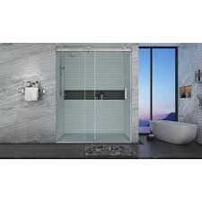 Photo 1 of 60 in. W x 76 in. H Single Sliding Frameless Shower Door in Brushed Nickel with Soft-closing and 3/8 in. (10 mm) Glass
