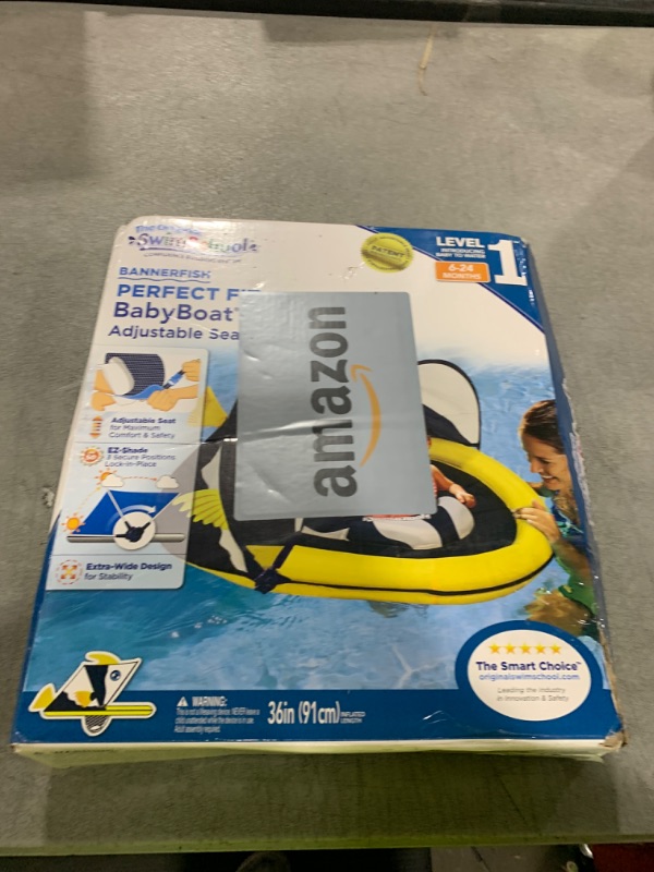 Photo 1 of SwimSchool Deluxe Baby Float with Adjustable Canopy - 6-24 Months - Baby Swim Float with Splash & Play Activity Center Safety Seat - Navy/White