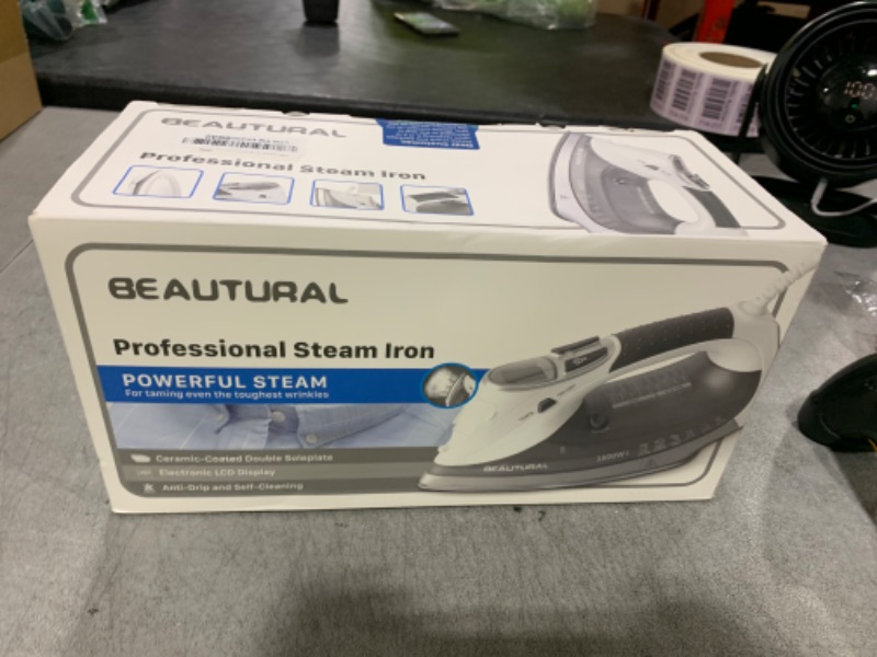 Photo 1 of BEAUTURAL 1800-Watt Steam Iron with Digital LCD Screen, Double-Layer and Ceramic Coated Soleplate, 3-Way Auto-Off, 9 Preset Temperature and Steam Settings for Variable Fabric Gray
