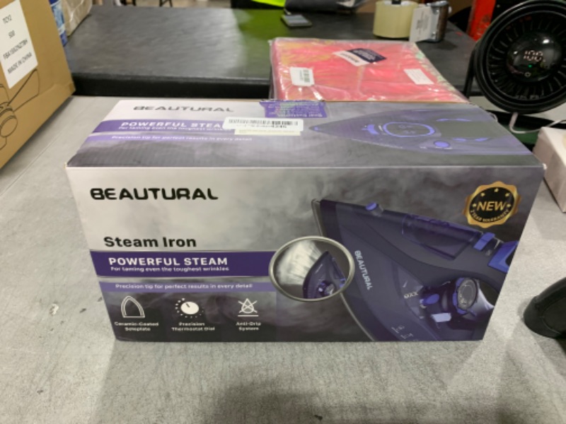 Photo 1 of BEAUTURAL Steam Iron for Clothes with Precision Thermostat Dial, Ceramic Coated Soleplate, 3-Way Auto-Off, Self-Cleaning, Anti-Calcium, Anti-Drip Blue