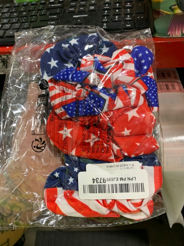 Photo 1 of American Flag Elastic Hair Ties for Women Girls Kids Independence Day 4th of July Hair Scrunchies Red White Blue Star Patriotic USA Hair Tie Pony tails Hair Accessories