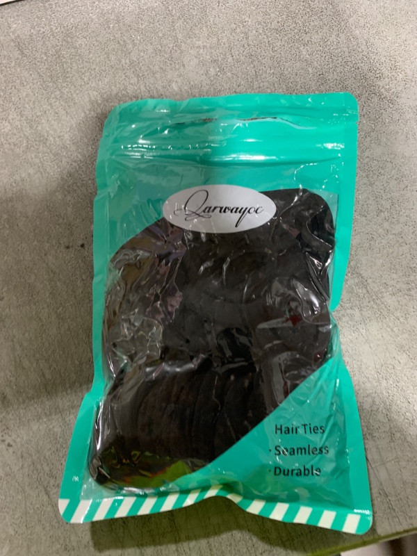 Photo 1 of 50PCS Black Hair Ties for Women, Cotton Seamless Hair Bands, Elastic Ponytail Holders, No Damage for Thick Hair, 2 Inch in Diameter, by Qarwayoc