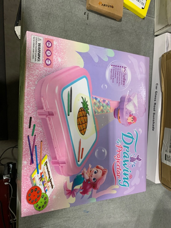 Photo 1 of Drawing Projector for Kids,Arts and Crafts for Kids,Include Drawing Board,Crayons,Coloring Book,Stickers etc,Kids Toys for Age 3-5 Year Old Girls Christmas & Birthday Gifts (Mermaid Drawing Box)