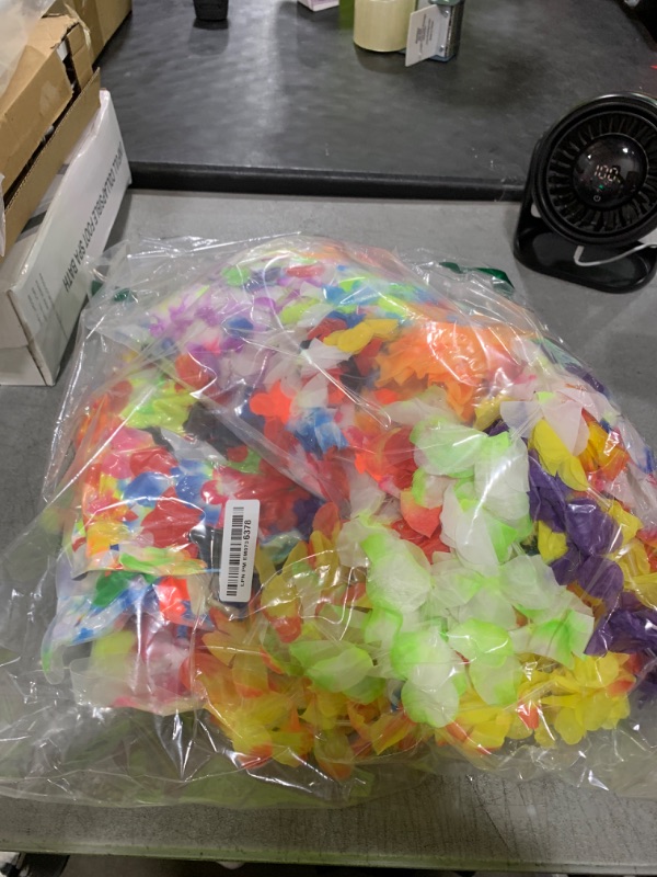 Photo 1 of AMAZING TIME 200 Count Hawaiian Lei Bulk, Tropical Luau Hawaii Theme Silk Flower Necklace, Party Favors for Beach Holiday Wedding Birthday Party, Aloha Summer Party Decorations