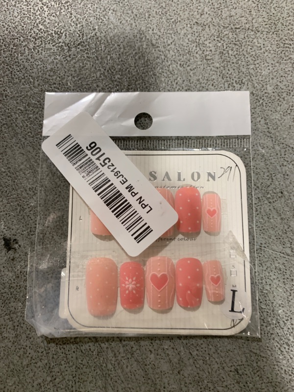 Photo 1 of 10 Pcs Pink Coffin Press on Nails Handmade Fake Nails Luxury Hand-Painted Nails Medium False Nails with Heart Design Reusable Acrylic Nails Press ons Cute Summer Nails for Women (S)