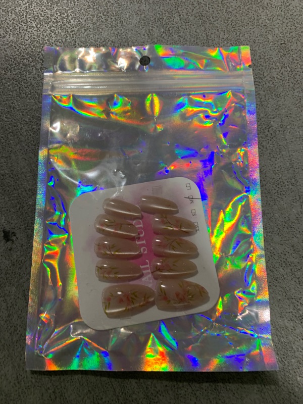 Photo 1 of Handmade Press on Nails - Medium Almond Nails,Artificial Acrylic Nails Floral Stick on Nails 3D Pearl Fake Nails Summer False Nails for Women Manicure 10 Pcs (Size M)