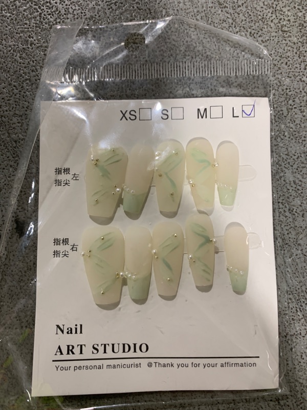 Photo 1 of Luxury Press on Nails Large Coffin French Tip Handmade 3D Unique Reusable ABS Material Fake Nails False Nails with Designs Summer Art Glossy Glue on Nails Thick Acrylic Nails(L)
