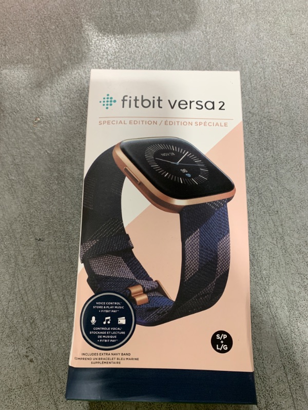 Photo 1 of Fitbit Versa 2 Health and Fitness Smartwatch with Heart Rate, Music, Alexa Built-In, Sleep and Swim Tracking, Black/Carbon, One Size (S and L Bands Included)
