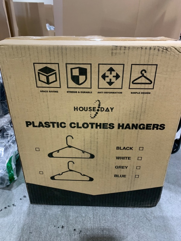 Photo 1 of HOUSE DAY White Plastic Hangers 50 Pack, Plastic Clothes Hangers with Built-in Hooks, Durable and Strong Plastic Coat Hangers for Closet, Space Saving Clothing Hanger for Shirts, Coats, Skirt, Dress