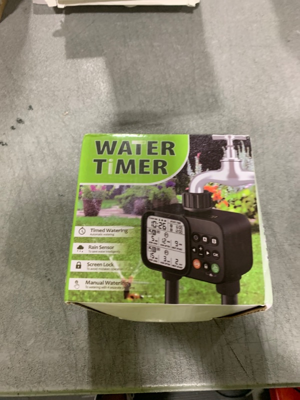 Photo 1 of TJJFMM Sprinkler Timer for Outdoor Garden Hose, 2 Outlet 8 Programmable Water Timer with Rain Delay & Manual/Automatic Modes, Weatherproof Irrigation System for Water Garden Kits, Large LCD Display