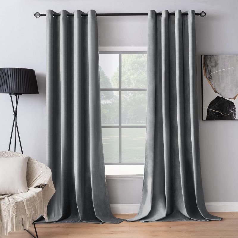 Photo 1 of MIULEE Velvet Curtains Grey Extra Long Elegant Grommet Curtains Thermal Insulated Soundproof Room Darkening Curtains/Drapes for Classical Living Room Bedroom Decor 52 x 120 Inch Set of 2