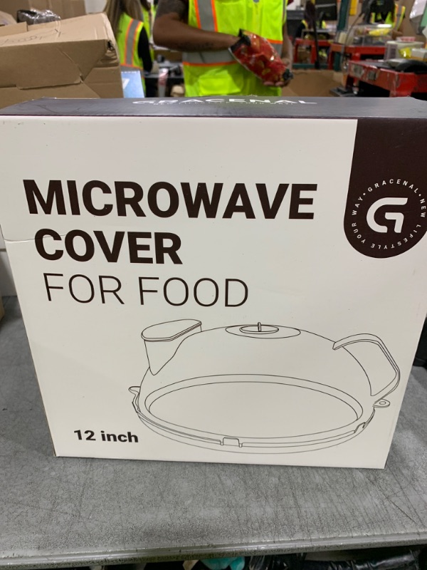 Photo 1 of 12 Inch Microwave Splatter Cover, Upgraded Microwave Cover for Food with Water Steamer, Integrated Handle, Splatter Guard, Cookware Lid, House Warming Gifts New Home, Grey
