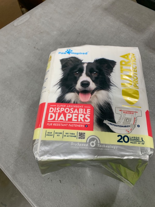 Photo 1 of Paw Inspired 20ct Disposable Dog Diapers | Female Dog Diapers Ultra Protection | Diapers for Dogs in Heat, Excitable Urination, or Incontinence (Large)
