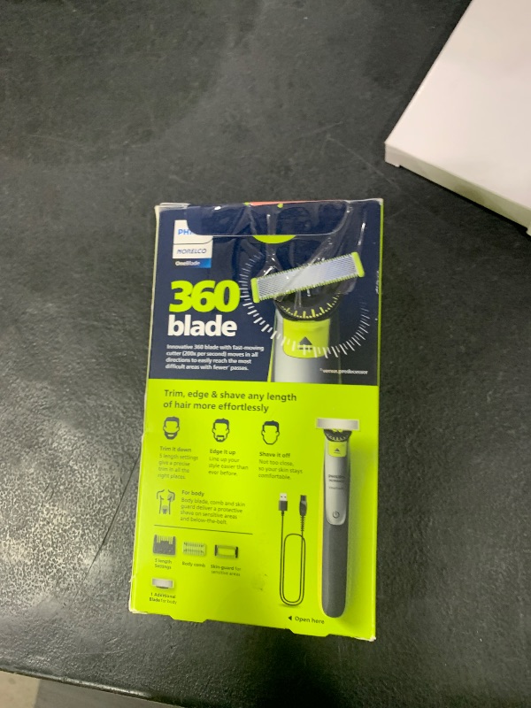 Photo 1 of Philips Norelco OneBlade 360 Hybrid Face + Body, Electric Beard Trimmer, Shaver and Body Groomer, with 360 Blade Technology, 1x 360 Blade for Face, 5in1 Adjustable Comb, 1x Body Kit, Model QP2834/70