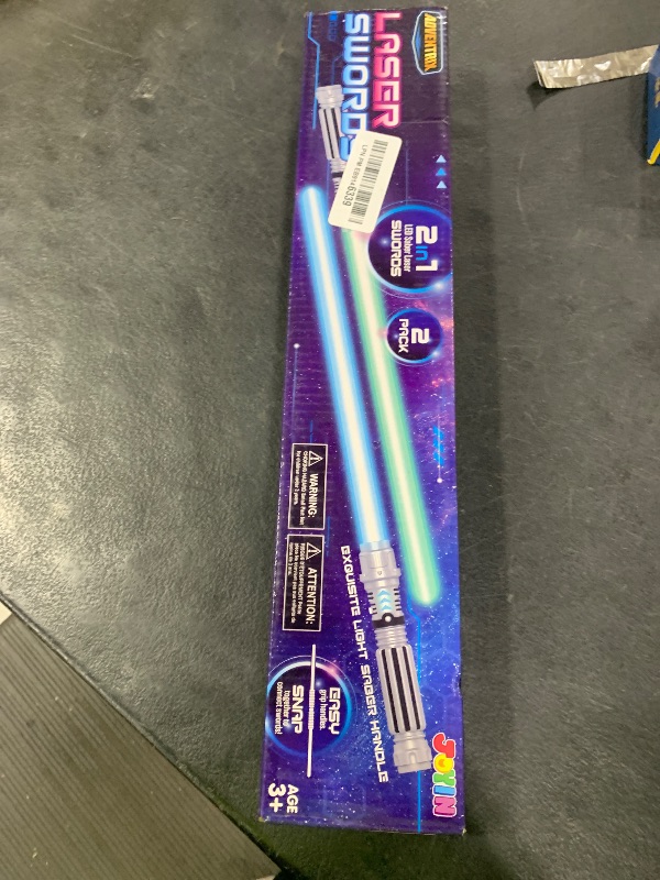 Photo 1 of JOYIN Extendable 2-in-1 Light Up Sword for Kids, Dual LED Swords Set with FX Sound (Motion Sensitive) and Realistic Sliver Handle for Fighters and Warriors, New Years Eve Party Supplies Boys Stuff