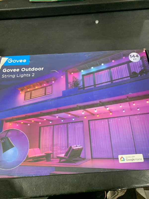 Photo 1 of Govee Smart Outdoor String Lights 2, 144ft Outdoor Lights with Dimmable Warm White LED Bulbs, 47 Scene Modes for Patio, Backyard, Balcony, IP65 Waterproof, Works with Alexa, App Control