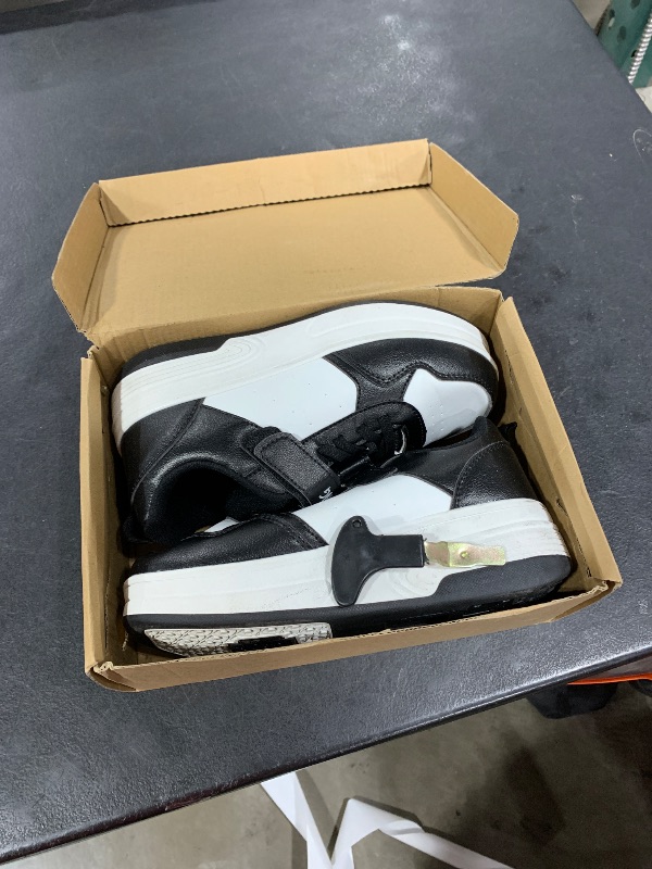 Photo 1 of HSQ Roller Skate Shoes for Girls Boys Kids Detachable Wheeled 2 in 1 Skating Shoes with Wheels Fashion Sneaker Ages 5-8,8-12 Black White Size Big Kid 4