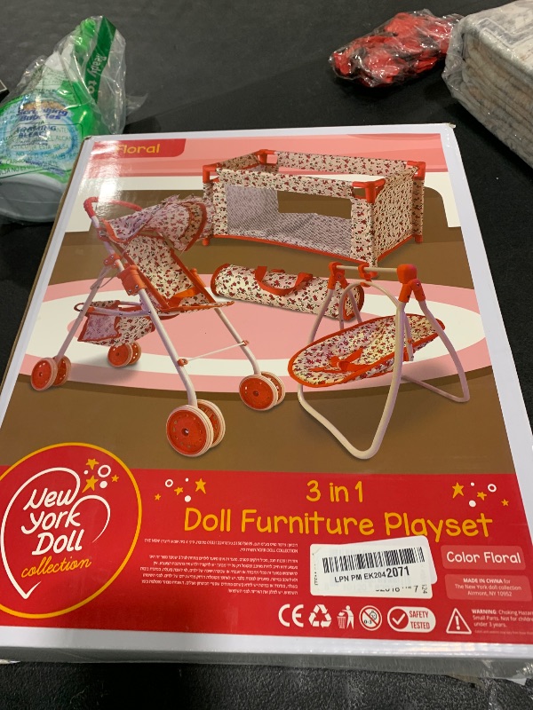 Photo 1 of Deluxe Baby Doll Stroller and Crib Furniture Playset, Multi Baby Doll Accessories Set for 18" Dolls, Includes Doll Stroller Swing and Doll Bed Pretend Play for All Dolls - Floral