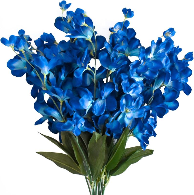 Photo 1 of '' Artificial Orchid Stems, 12Pcs Blue Silk Turquoise Orchids Flowers for Wedding Bridal Bouquet Boutonniere Wreath Table Centerpiece Outdoor Decor